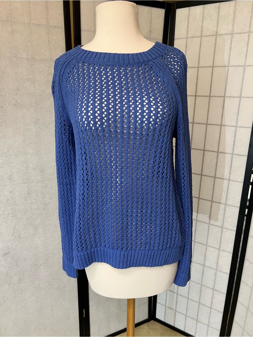 Talbots Open-Knit Scoop Neck Sweater in Blue